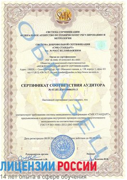 Образец сертификата соответствия аудитора №ST.RU.EXP.00006191-3 Вышний Волочек Сертификат ISO 50001